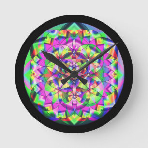 Horloge Ronde Fleur de vie arc-en-ciel