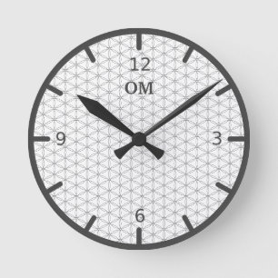 Horloge Ronde Fleur de vie en gris argent et blanc