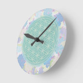 Horloge Ronde fleur de vie verte, (Angle)