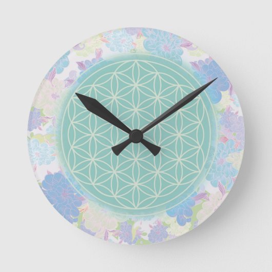 Horloge Ronde fleur de vie verte, (Recto)