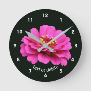 Horloge Ronde Fleur de Zinnia Rose Simple Personnalisée
