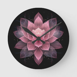 Horloge Ronde Fleur Ethereal Lotus - Yoga noir rose clair