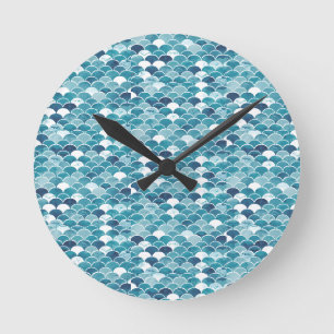 Horloge Ronde Fleur Florale Moderne Turquoise et Bleu Royal