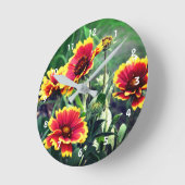 Horloge Ronde Fleur Gaillardia Rouge Et Jaune (Angle)