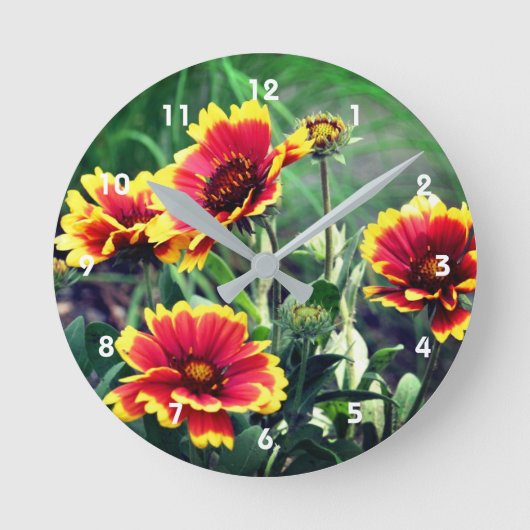 Horloge Ronde Fleur Gaillardia Rouge Et Jaune (Recto)