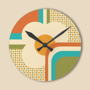 Horloge Ronde Fleur géométrique rétro des années 70