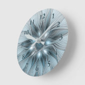 Horloge Ronde Fleur Joyeuse Abstrait gris bleu floral Fractal (Angle)