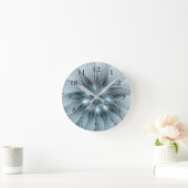 Horloge Ronde Fleur Joyeuse Abstrait gris bleu floral Fractal (Maison)