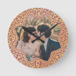 Horloge Ronde Fleur Mandala Floral Formé Rose Photo Or rose