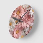 Horloge Ronde Fleur marguerite 3D rose et blanc (Angle)