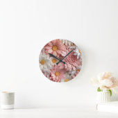 Horloge Ronde Fleur marguerite 3D rose et blanc (Maison)