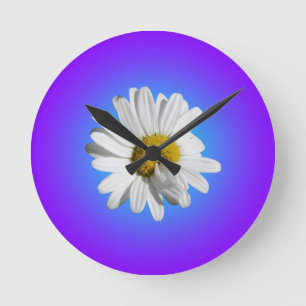 Horloge Ronde Fleur marguerite blanche Flore pourpre Bleu Dégrad
