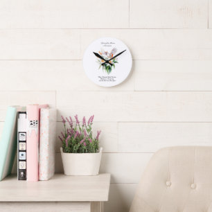 Horloge Ronde Fleur Narcisse de décembre avec oiseaux floraux