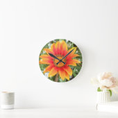 Horloge Ronde Fleur Orange Simple (Maison)