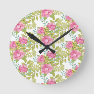 Horloge Ronde Fleur Rose Botanique Florale Fleurs Feuilles