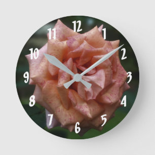 Horloge Ronde Fleur Rose de pêche en mosaïque