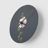 Horloge Ronde Fleur rose feuilles vert pâle sur gris foncé (Angle)