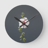 Horloge Ronde Fleur rose feuilles vert pâle sur gris foncé (Recto)