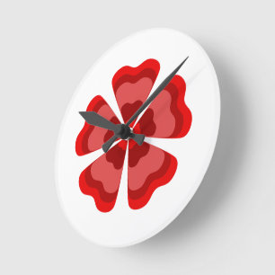 Horloge Ronde Fleur Rouges Rétro Stylisée