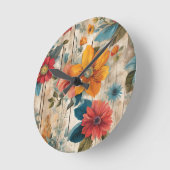 Horloge Ronde Fleur rustique colorée (Angle)