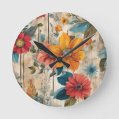Horloge Ronde Fleur rustique colorée (Recto)