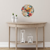 Horloge Ronde Fleur rustique colorée