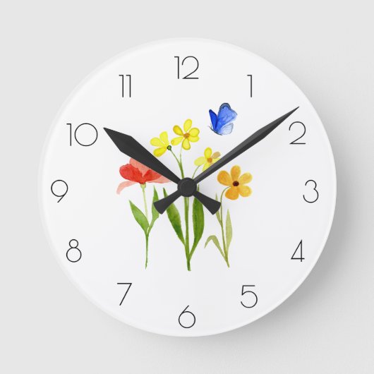 Horloge Ronde Fleur sauvage de ressort aquarelle (Recto)