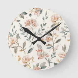 Horloge Ronde Fleur Sauvage Douce Neutre Sauge Botanique Aquarel