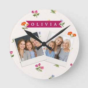 Horloge Ronde Fleur sauvage personnalisée Cottagecore à motif fl