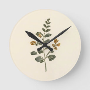 Horloge Ronde Fleur sauvage pressée vintage jaune Botanique Feui