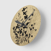 Horloge Ronde Fleur sauvage Silhouette Burlap (Angle)
