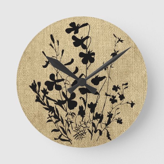 Horloge Ronde Fleur sauvage Silhouette Burlap (Recto)