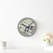 Horloge Ronde Fleur silencieuse : Crâne et Lys blancs (Maison)