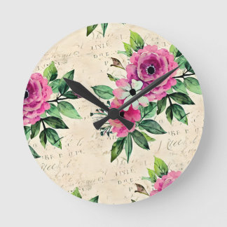 Horloge Ronde Fleurie Vintage Chic Décontracté