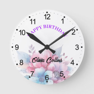 Horloge Ronde Fleurs à l'aquarelle conception florale