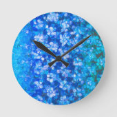 Horloge Ronde Fleurs Abstraites d'aquarelle bleu moderne (Recto)