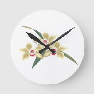 Horloge Ronde Fleurs avec feuille