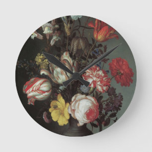 Horloge Ronde Fleurs Baroques Anciennes par Balthasar van der As