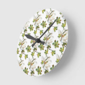 Horloge Ronde Fleurs blanches Feuilles verts (Angle)