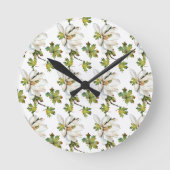 Horloge Ronde Fleurs blanches Feuilles verts (Recto)