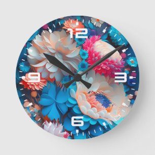 Horloge Ronde Fleurs bleues Arrière - plan-1