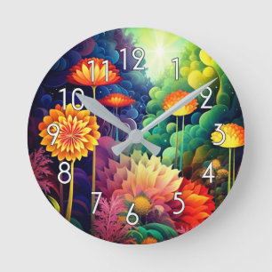 Horloge Ronde Fleurs Boho