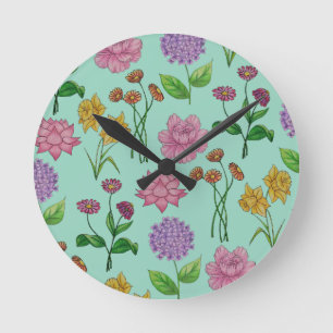 Horloge Ronde Fleurs colorées