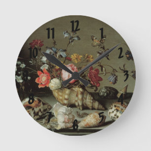 Horloge Ronde Fleurs, coquillages et insectes Balthasar van der 