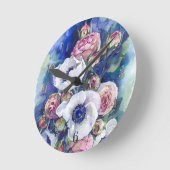 Horloge Ronde Fleurs d'aquarelle anémone roses d'illustration fl (Angle)