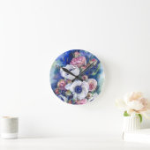 Horloge Ronde Fleurs d'aquarelle anémone roses d'illustration fl (Maison)