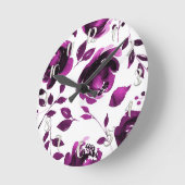 Horloge Ronde Fleurs d'Aquarelle Florale Violet Élégant Chic (Angle)