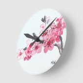 Horloge Ronde Fleurs de cerisiers roses (Angle)