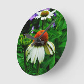 Horloge Ronde Fleurs de cônes blanches et orange (Angle)