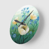 Horloge Ronde Fleurs de coquelicot blanches (Angle)